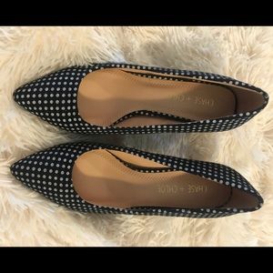 Black and white polka dot heels